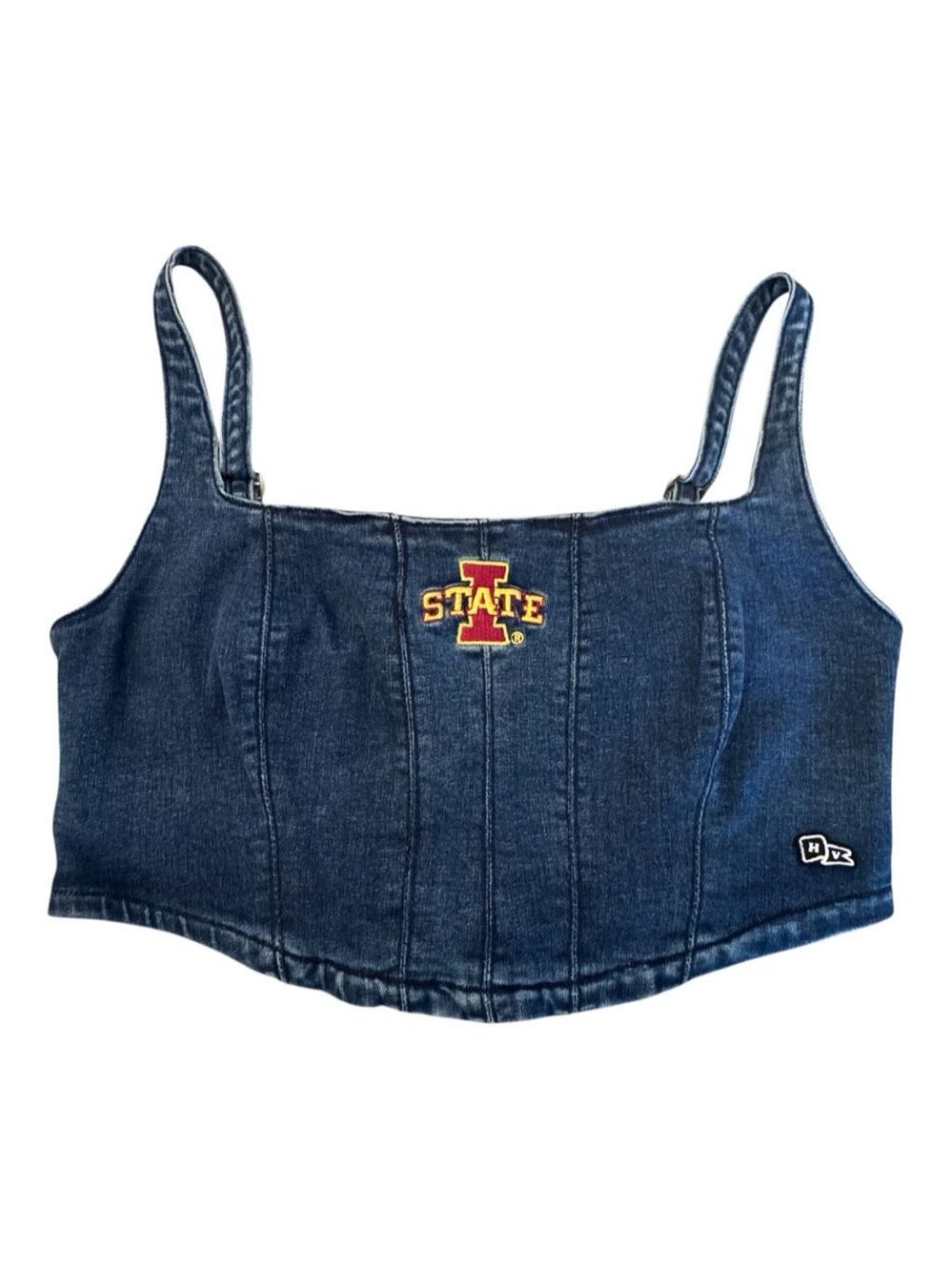 HYPE AND VICE Iowa State Cyclones ISU Game Day Denim Corset Crop Top